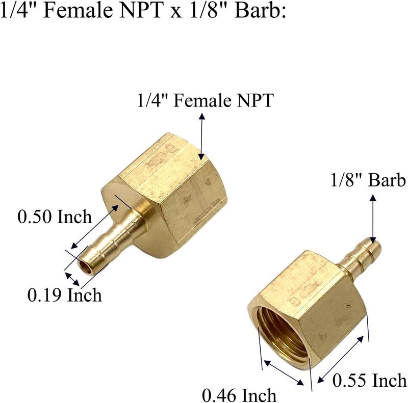 Bumugufu 6 Pcs 1/4" Female NPT x 1/8" Barb Hose Fittings, 1/8" Barb to 1/4" FNPT Brass Hose Barb Fittings for Compressor, Fuel, Oil, Gas - Image 2
